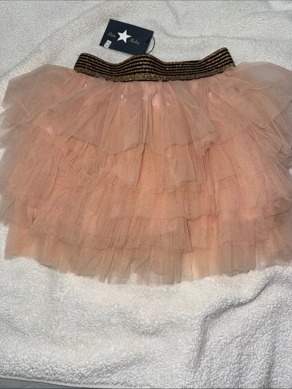 Kids pink Tulle Skirt with Metallic Waistband . Petite Hailey
